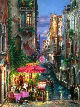 Rotes Regenschirm Venedig Ölgemälde
